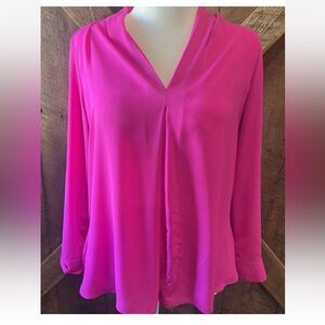 Joseph Ribkoff Hot Pink V-Neck Top Blouse Center Front Pleat Sz 4